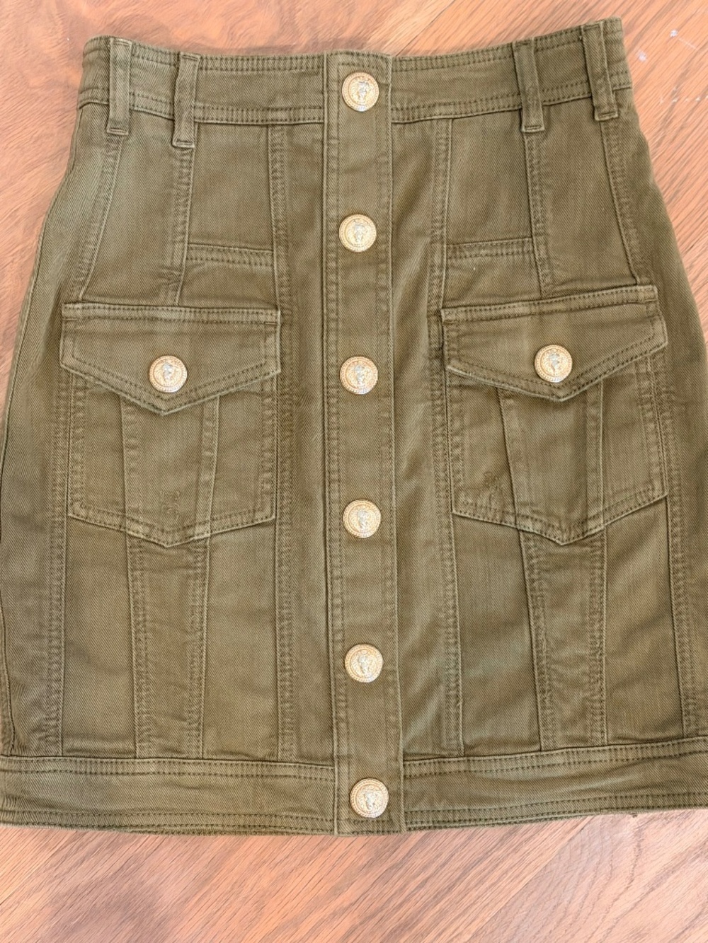 BALMAIN OLIVE DENIM MINI SKIRT